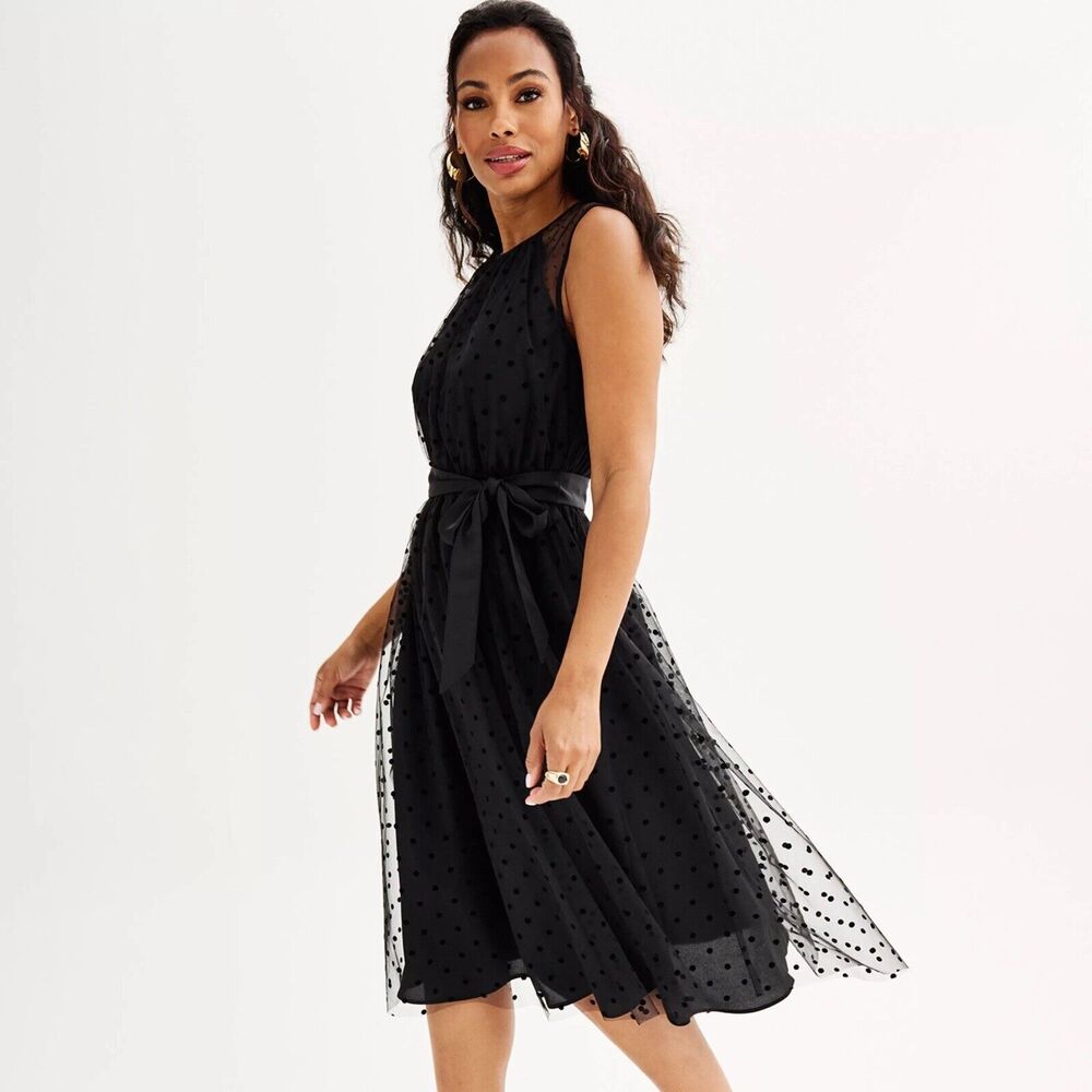 Draper James Black Polka Dot Midi Dress